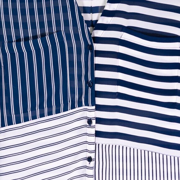 Express Women's Shirt Portofino Button Up Blue White Striped Blouse Top Size XS - Picture 4 of 9